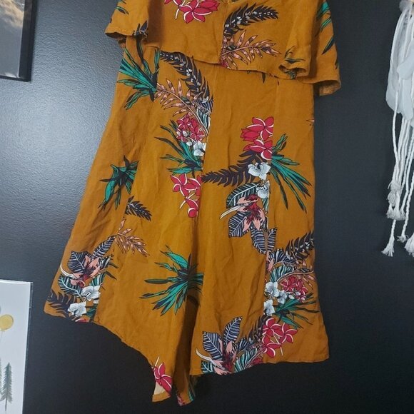 Ardene Earthy Mustard Floral Ruffle Romper - Picture 3 of 7